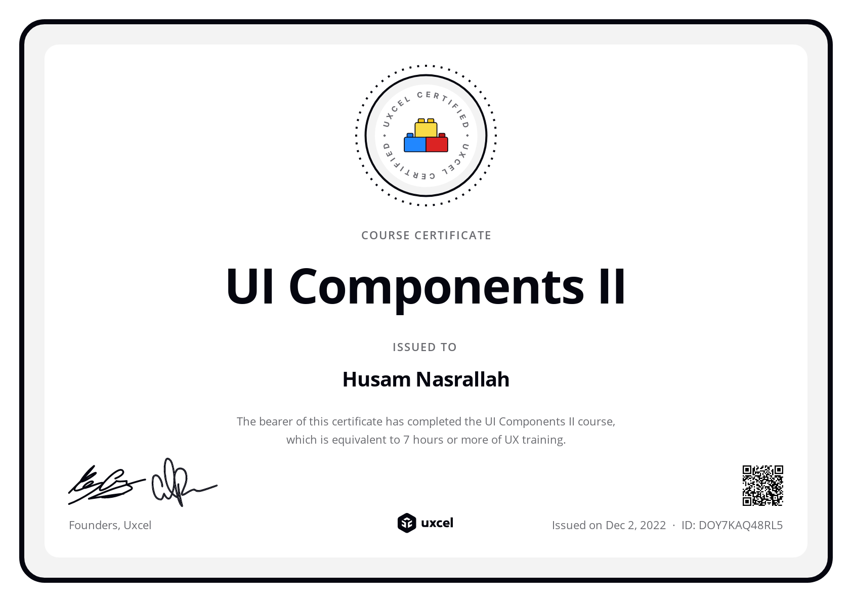 Husam Nasrallah's certificate